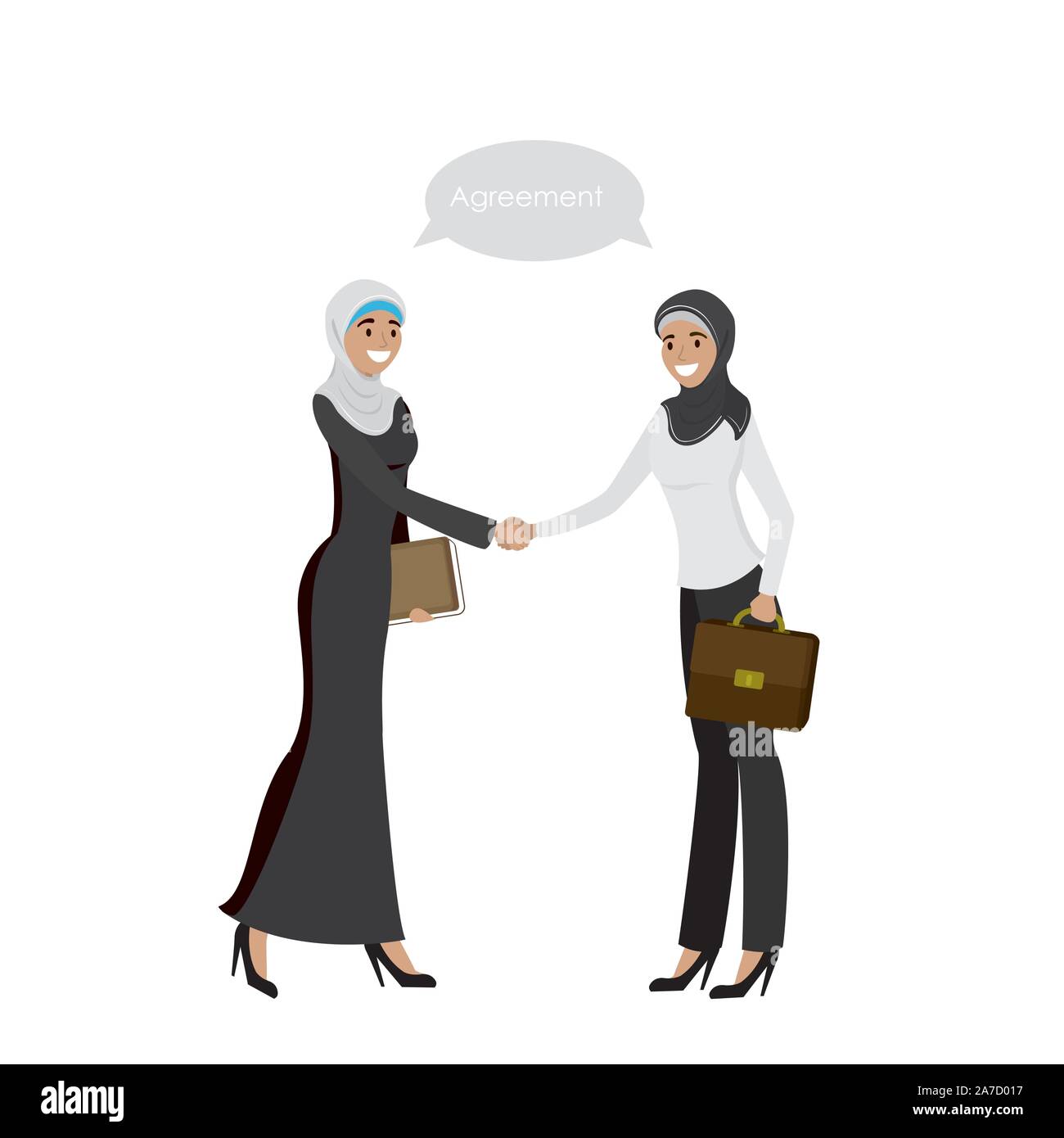 Handshake of Arab Business women,business negotiations , isolated on white background,cartoon vector illustration Stock Vector