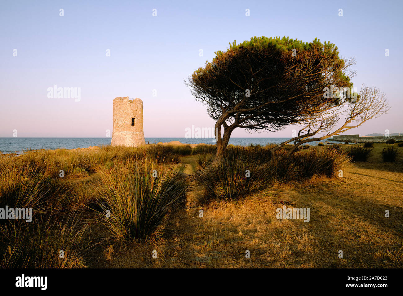 Torre di San Giovanni watchtower on the Sardinian coast at La Caletta in Nuoro Sardinia Italy Europe Stock Photo