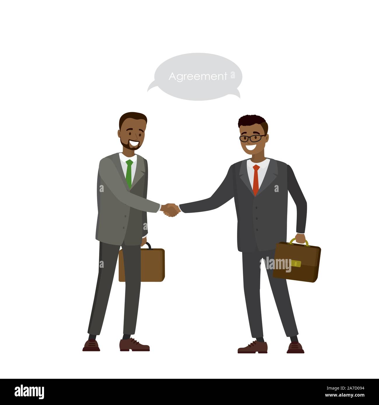 Two African american businessman shake hands,isolated on white background,cartoon vector illustration Stock Vector