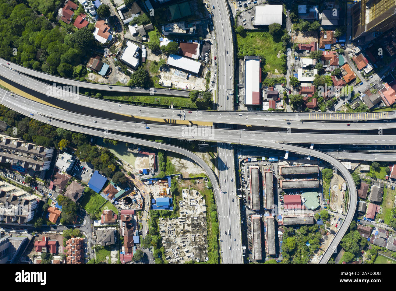 View from above, stunning aerial view of Kuala Lumpur city with a busy ...