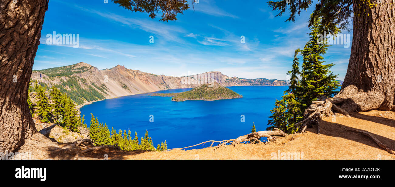 Panoramic view on Crater Lake Oregon USA Stock Photo