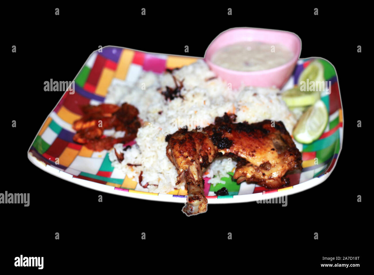 Ambur Chicken Biriyani or Hyderabadi Chicken Dum Biryani is a North Indian style festival food for Ramadan Kareem Eid Ul Adha Tamil Nadu India Basmati Stock Photo