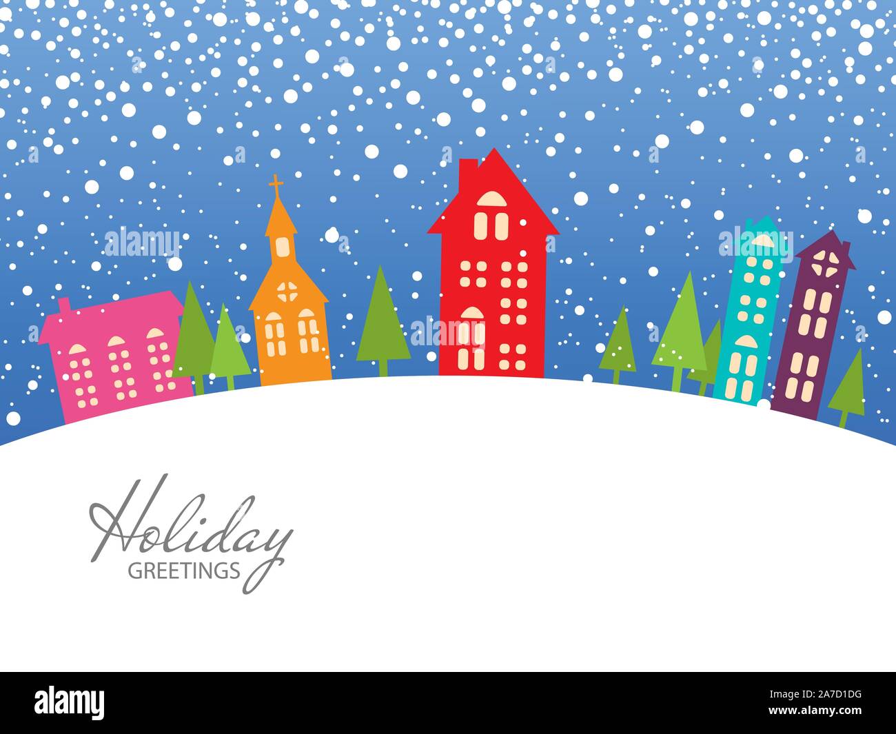 colorful Christmas and New Year card.xmas holiday greetings. Vector Illustration. Snow landscape background. Stock Vector