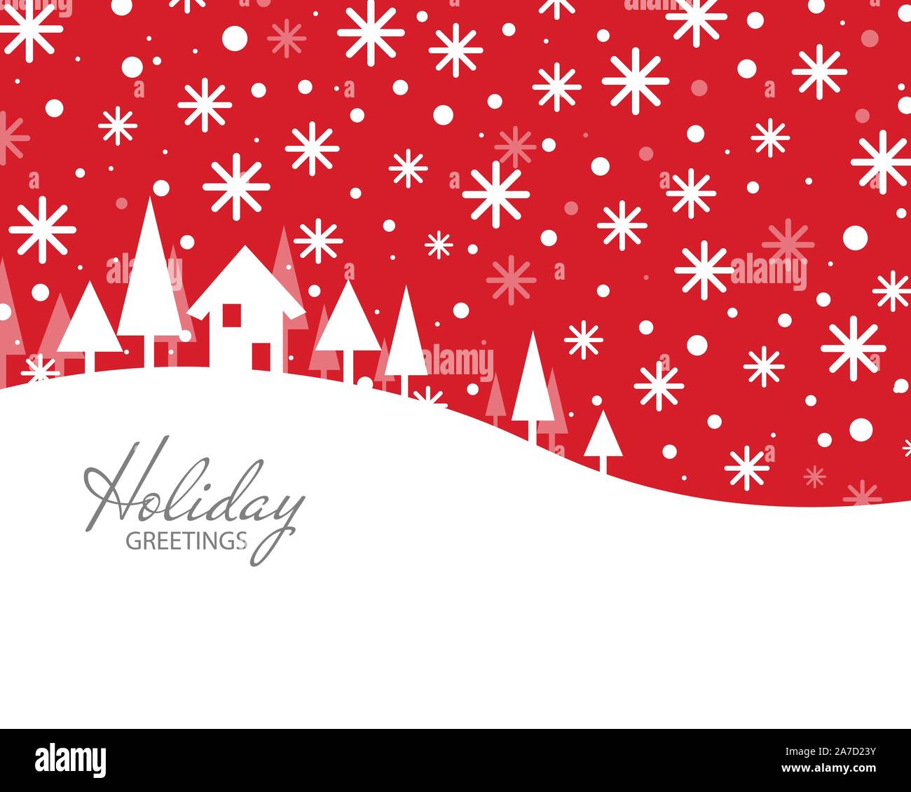 xmas holiday greetings. red Christmas and New Year card. Vector Illustration. Snow landscape background. Stock Vector