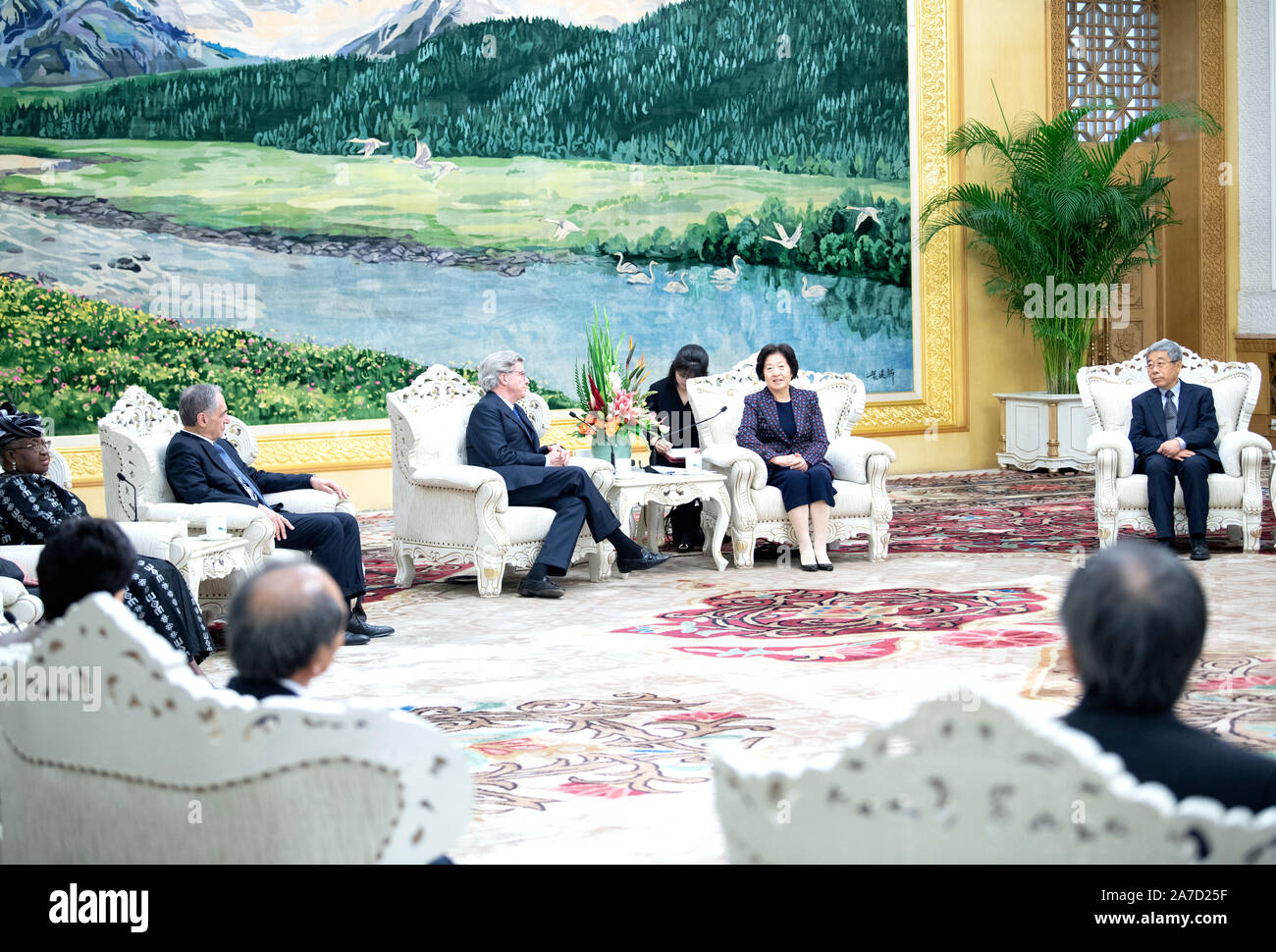 (191101) -- BEIJING, Nov. 1, 2019 (Xinhua) -- Chinese Vice Premier Sun Chunlan meets with members of the Global Advisory Board (GAB) of Tsinghua University's School of Public Policy and Management at the Great Hall of the People in Beijing, capital of China, Nov. 1, 2019. (Xinhua/Yan Yan) Stock Photo