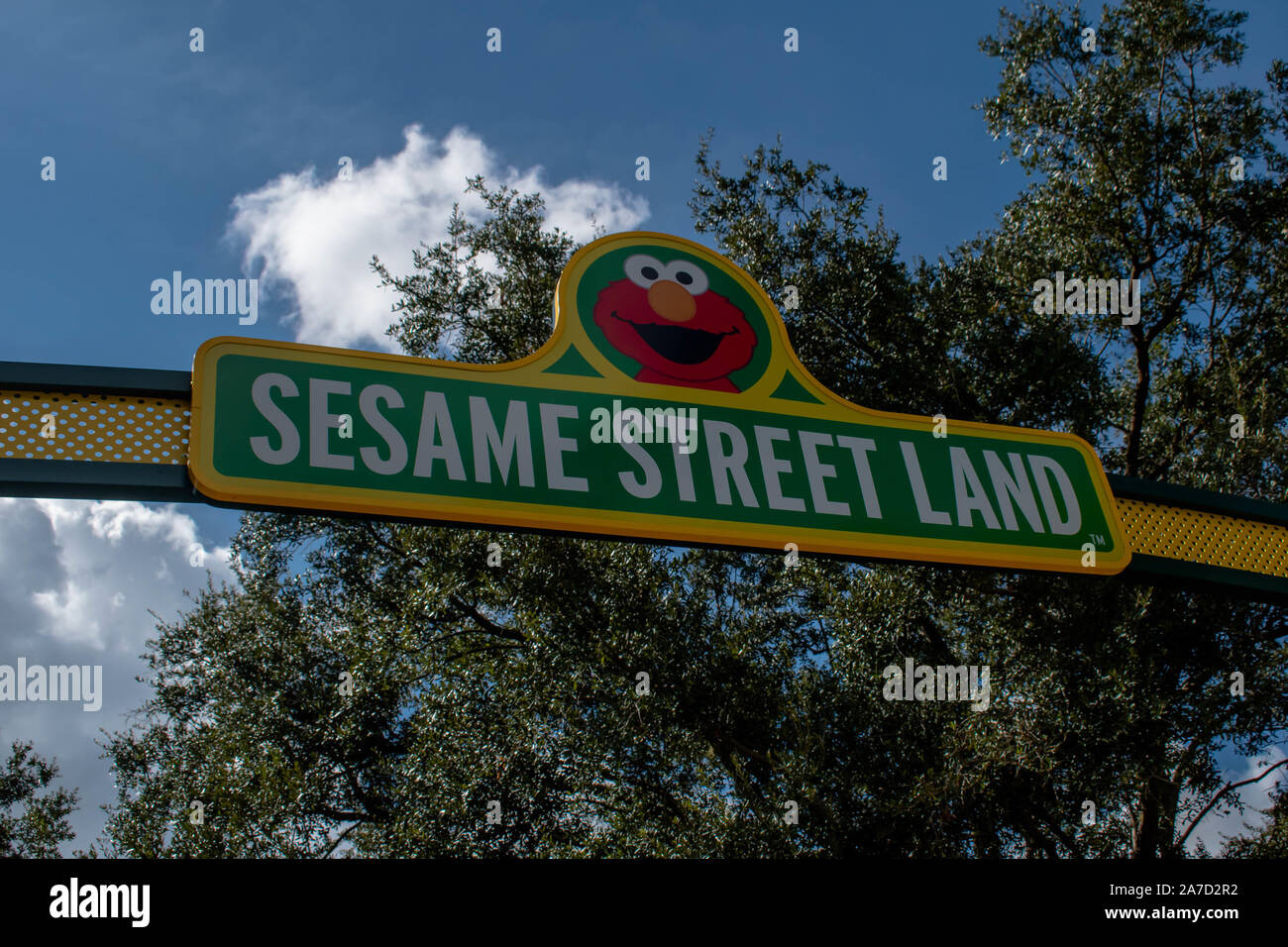 Orlando, Florida. October 29, 2019. Top view of Sesame Street Land sign