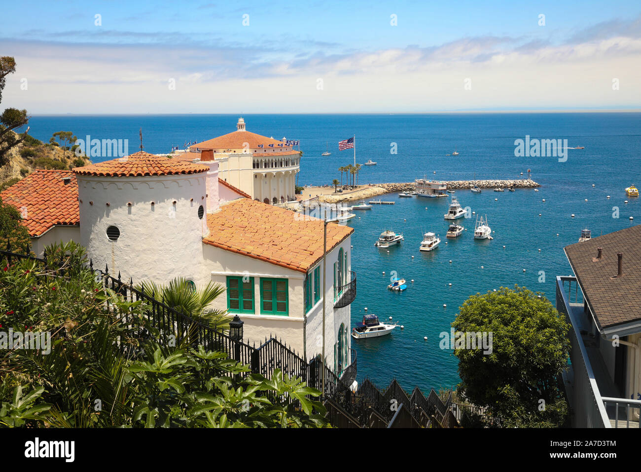 Catalina Island, California. Houses on the hills along the waterfront in Catalina Island Stock