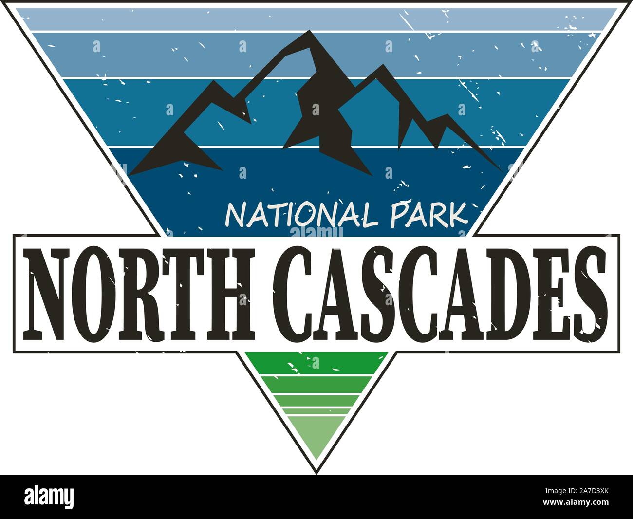 Round trekking blue vector insignia. North Cascade Range National Park, USA outdoor adventure illustration. Stock Vector