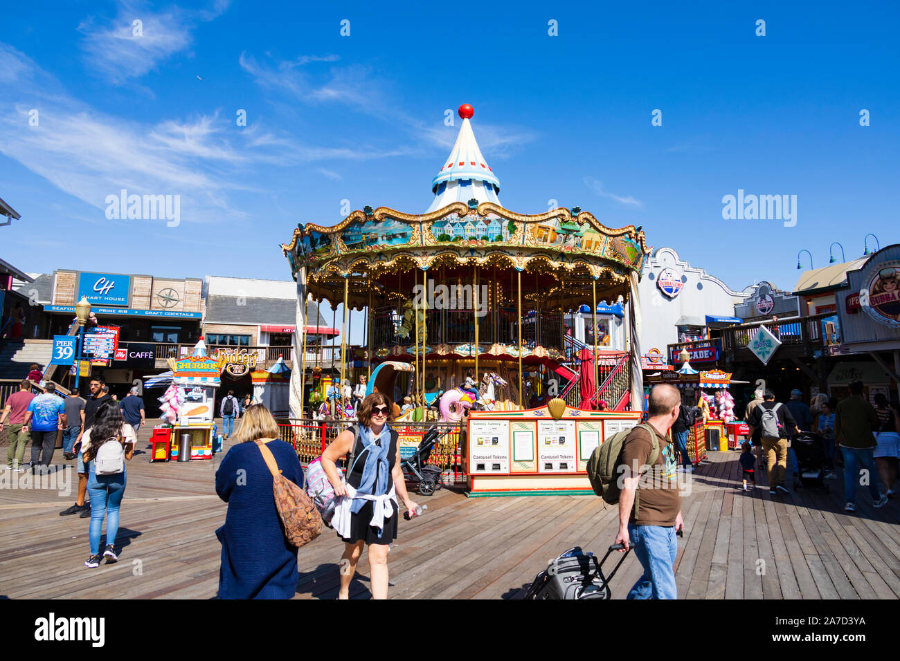 Attractions on Pier 39, Fishermans wharf, San Francisco, California United States of America Stock Photo