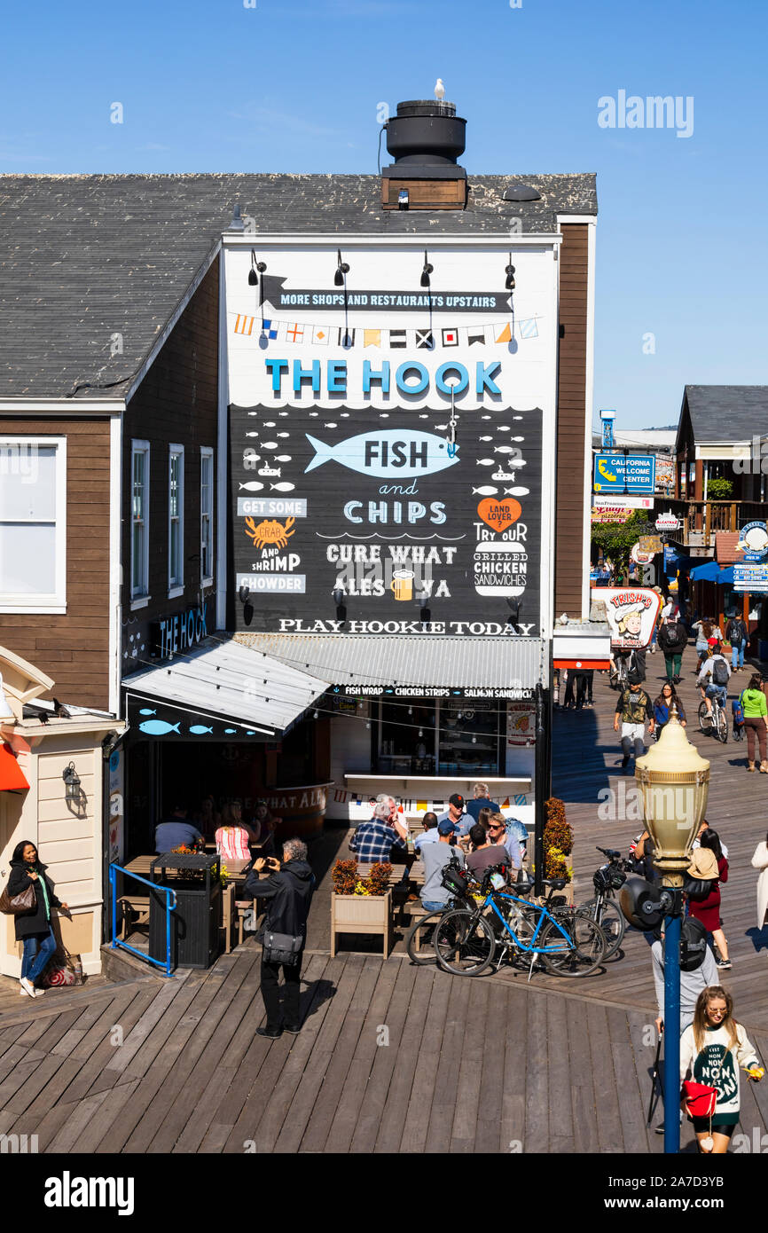 Attractions on Pier 39, Fishermans wharf, San Francisco, California United States of America Stock Photo