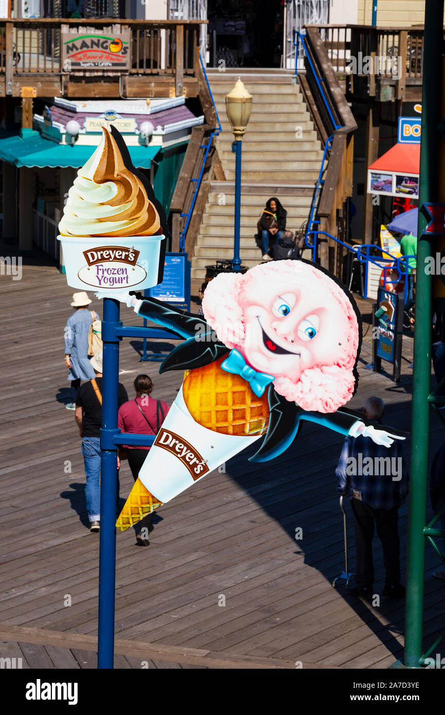 Dreyers frozen yoghurt sign, Attractions on Pier 39, Fishermans wharf, San Francisco, California United States of America Stock Photo