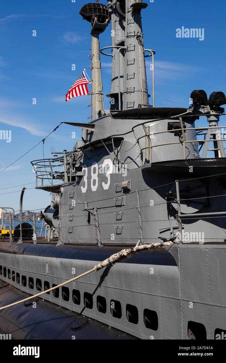 USN WW2 submarine, USS Pampanito, docked at pier 45, San Francisco, California United States of America Stock Photo