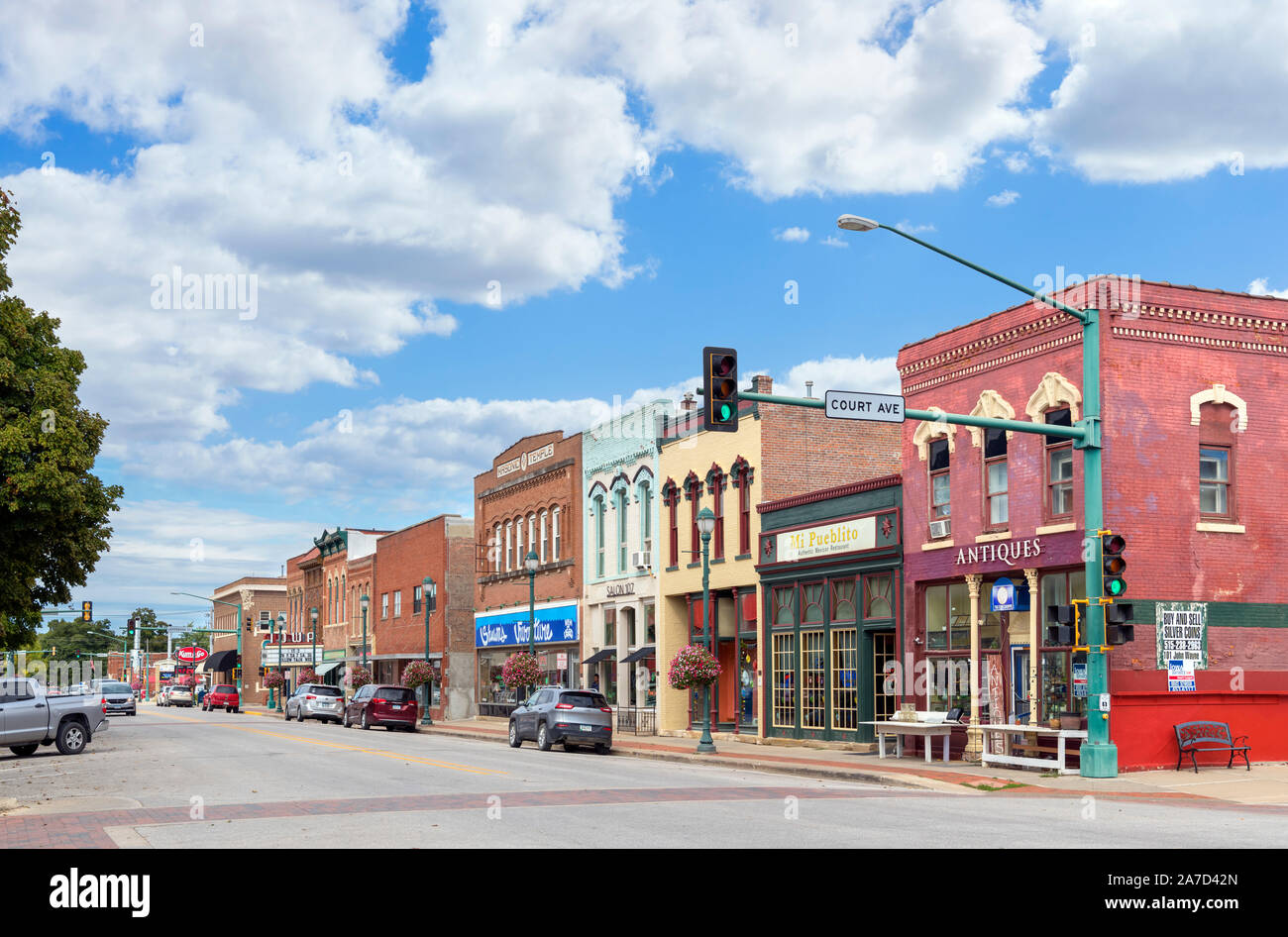 John Wayne Drive, the Main Street in downtown Winterset, Iowa, USA Stock Photo