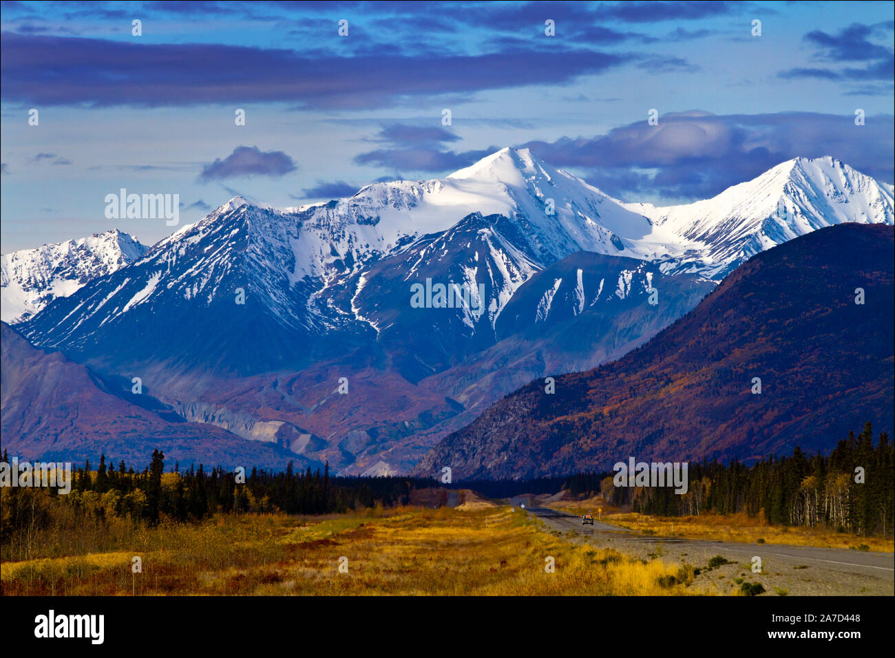 Scenic view from a beautiful autumn drive from Whitehorse to Haines