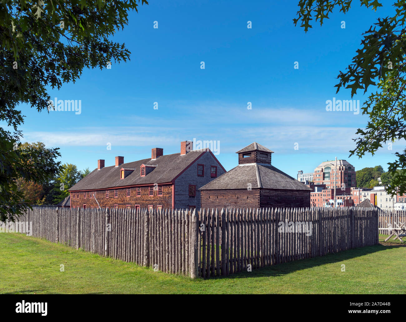 Historic Fort Western on the Kennebec River, Augusta, Maine, USA Stock Photo