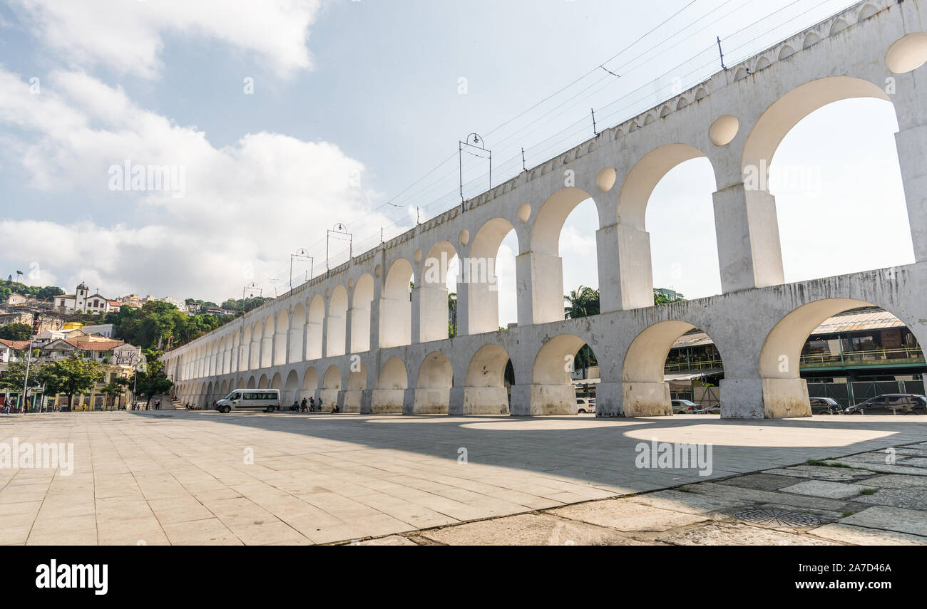 Rio de Janeiro, Brazil - February 28, 2018: Old colonial Roman aqueduct Stock Photo