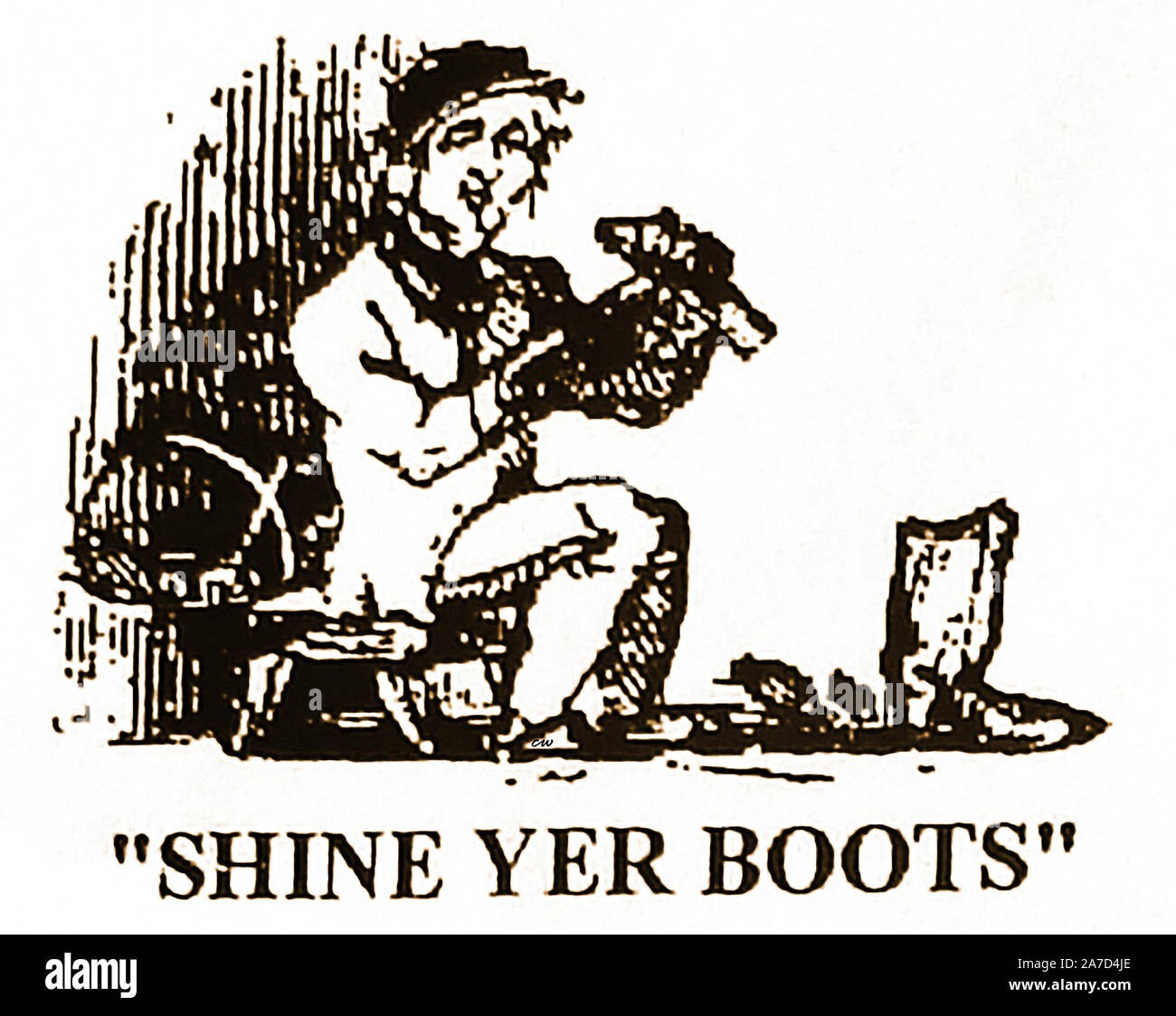 18th Century woodcuts featuring street sellers,entertainers and  'criers' - A shoe shiner His 'cry' was 'Shine Yer Boots' Stock Photo