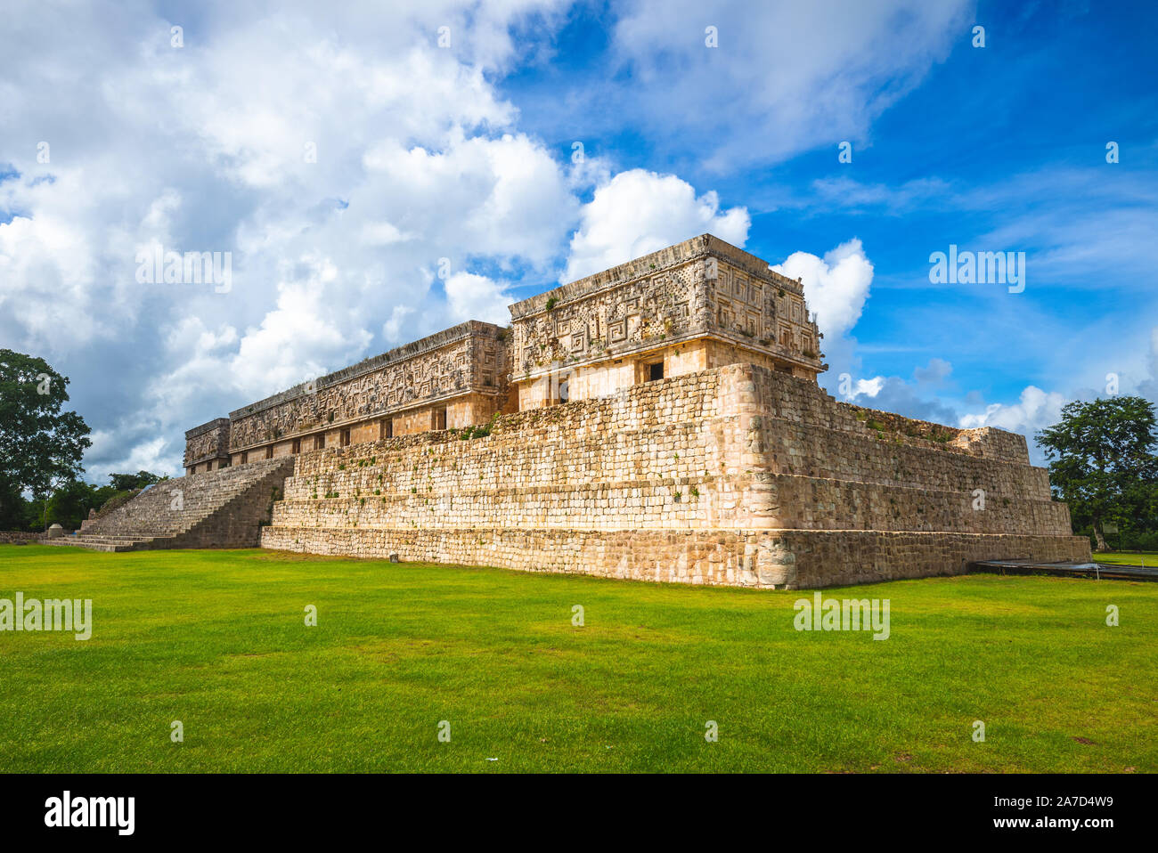 Facade of the governor palace in uxmal, mexico Stock Photo