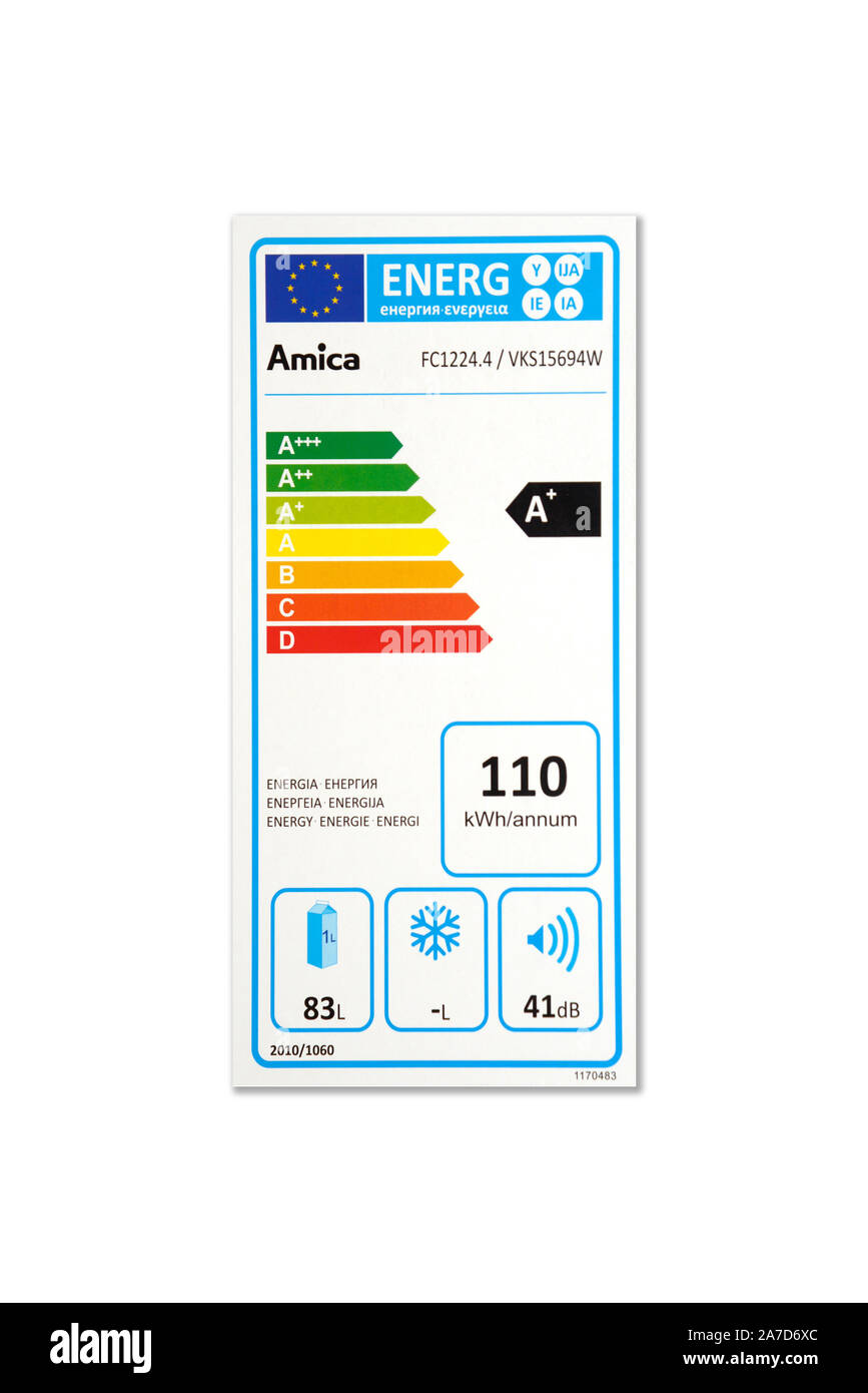 Energieeffizienz-Aufkleber, Klasse,Energieeffizienzaufkleber, Kuehlschrank  Stock Photo - Alamy
