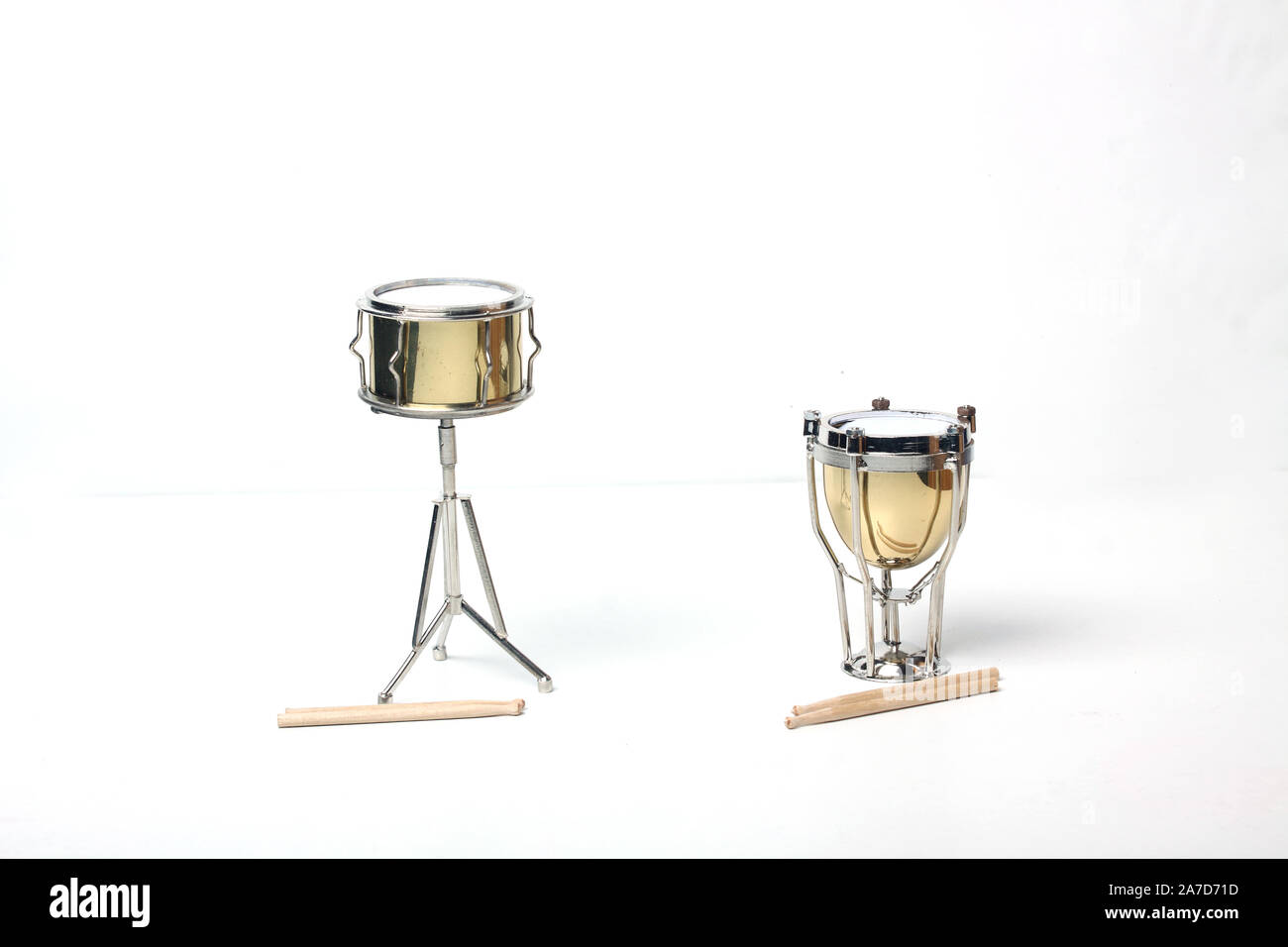 kettledrum and orchestra snare drum on white background Stock Photo