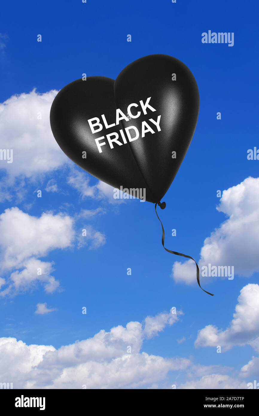 Luftballon, Herzluftballon, Black Friday, Explosive Preise, Symbolbilder, Rabatte, Sonderverkauf, Cumulus Wolken, Stock Photo