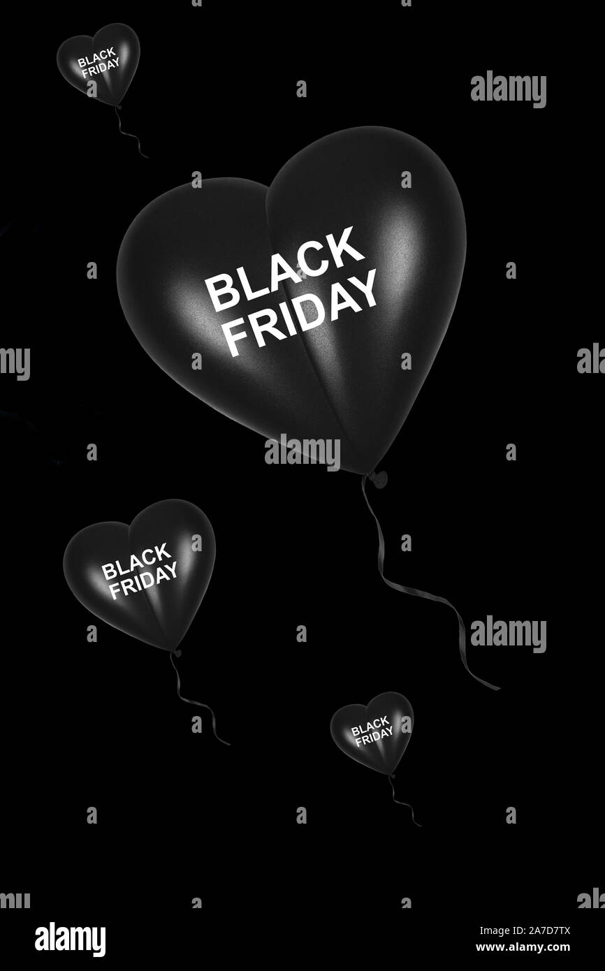 Luftballon, Herzluftballon, Black Friday, Explosive Preise, Symbolbilder, Rabatte, Sonderverkauf, Stock Photo