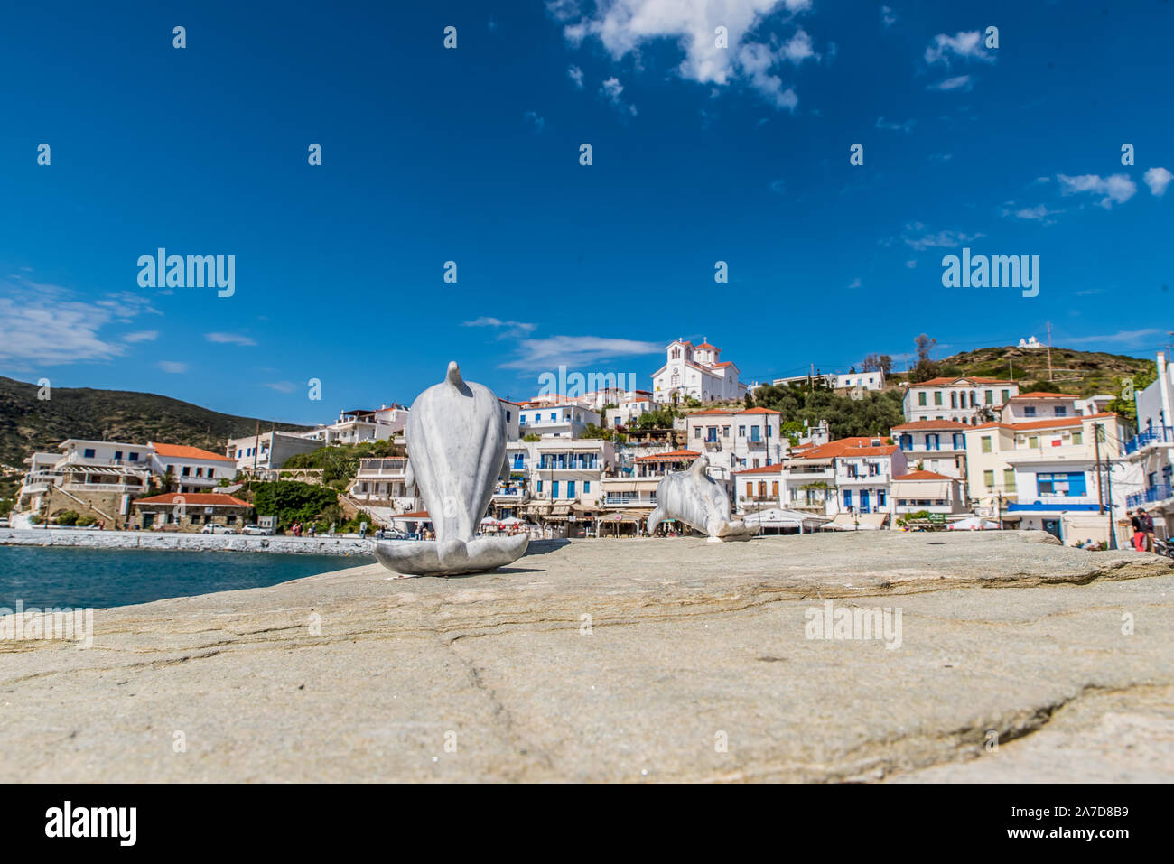 View of Batsi, a traditional village at the island of Andros, Cyclades