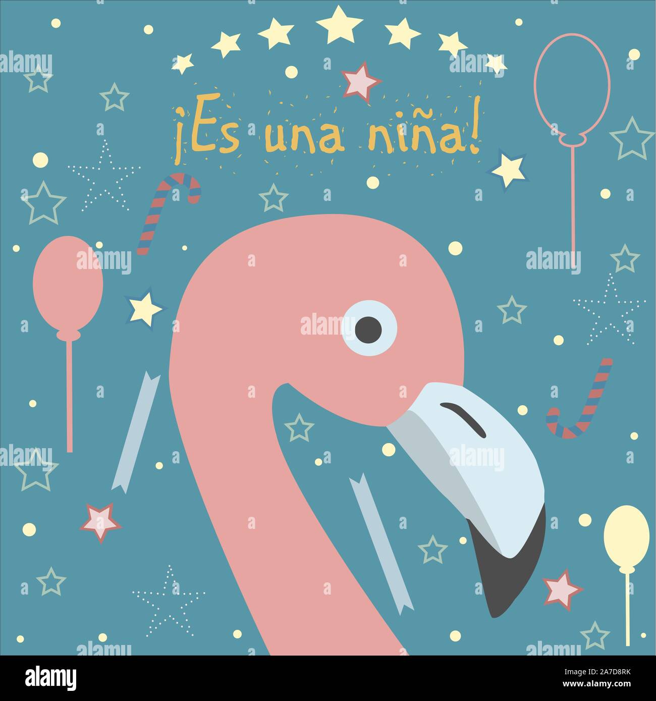 Es Una Nina Means It S A Girl In Spanish Language Baby Girl Birth Announcement Cute Bird Announces The Arrival Of A Baby Girl Stock Vector Image Art Alamy
