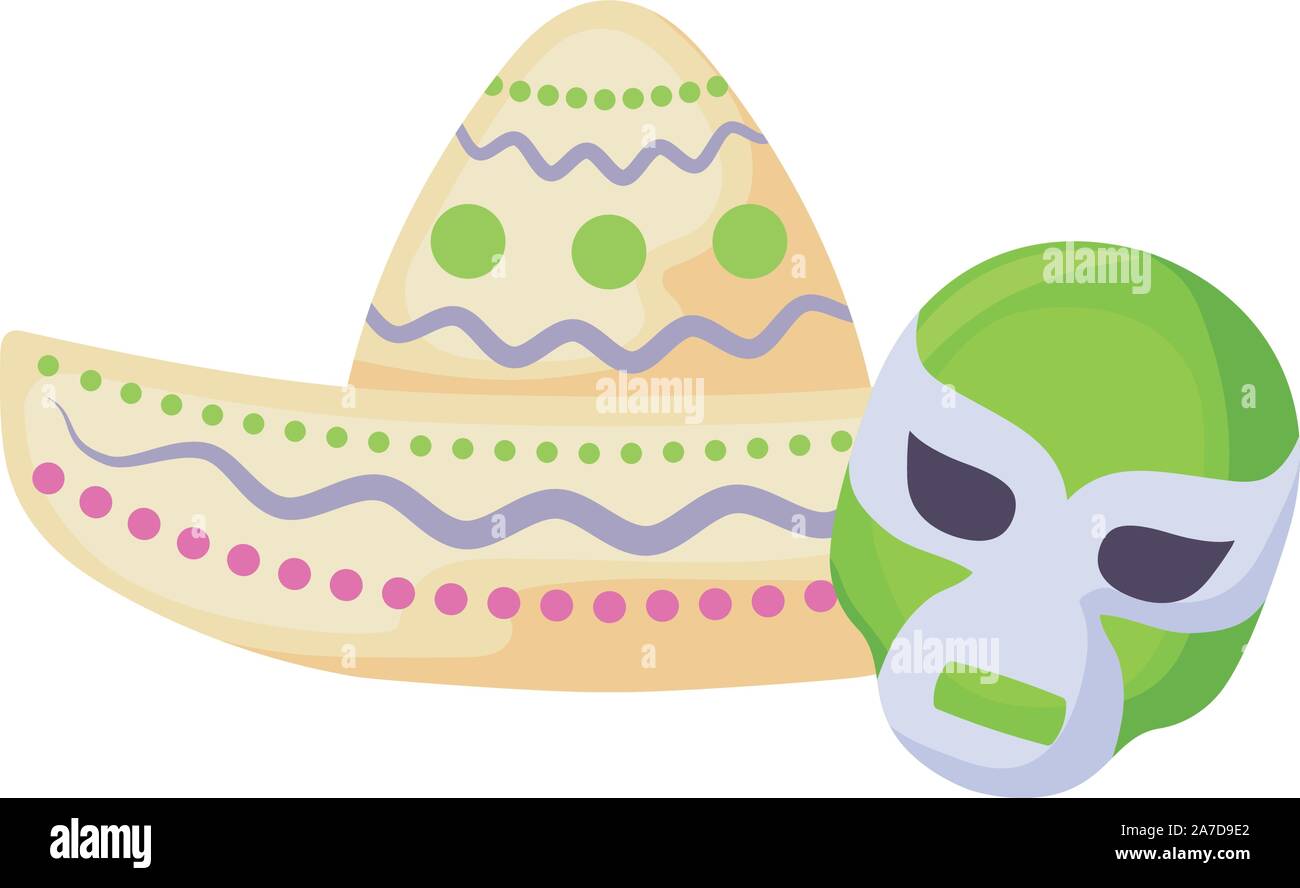 mexican wrestler mask and hat ethnicity icons vector illustration ...