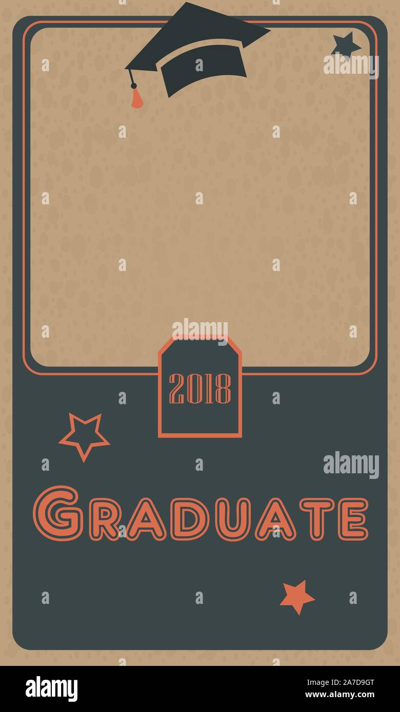 2018 Graduate Photo frame. Retro Style. Black and Orange on Paper Background. Flat Design. Vector Illustration. Stock Vector