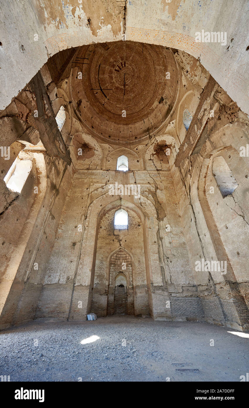 interior shot of not refurbished part of  Bibi-Khanym Mosque or Bibi Khanum Mosque, Samarkand, Uzbekistan, Central Asia Stock Photo