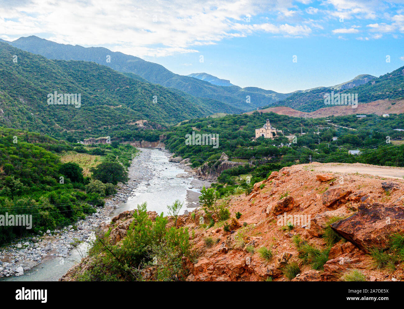 The Lost Cathedral at Satevo in Batopilas Canyon in the Copper Canyon region of Chihuahua, Mexico along the Batopilas River Stock Photo