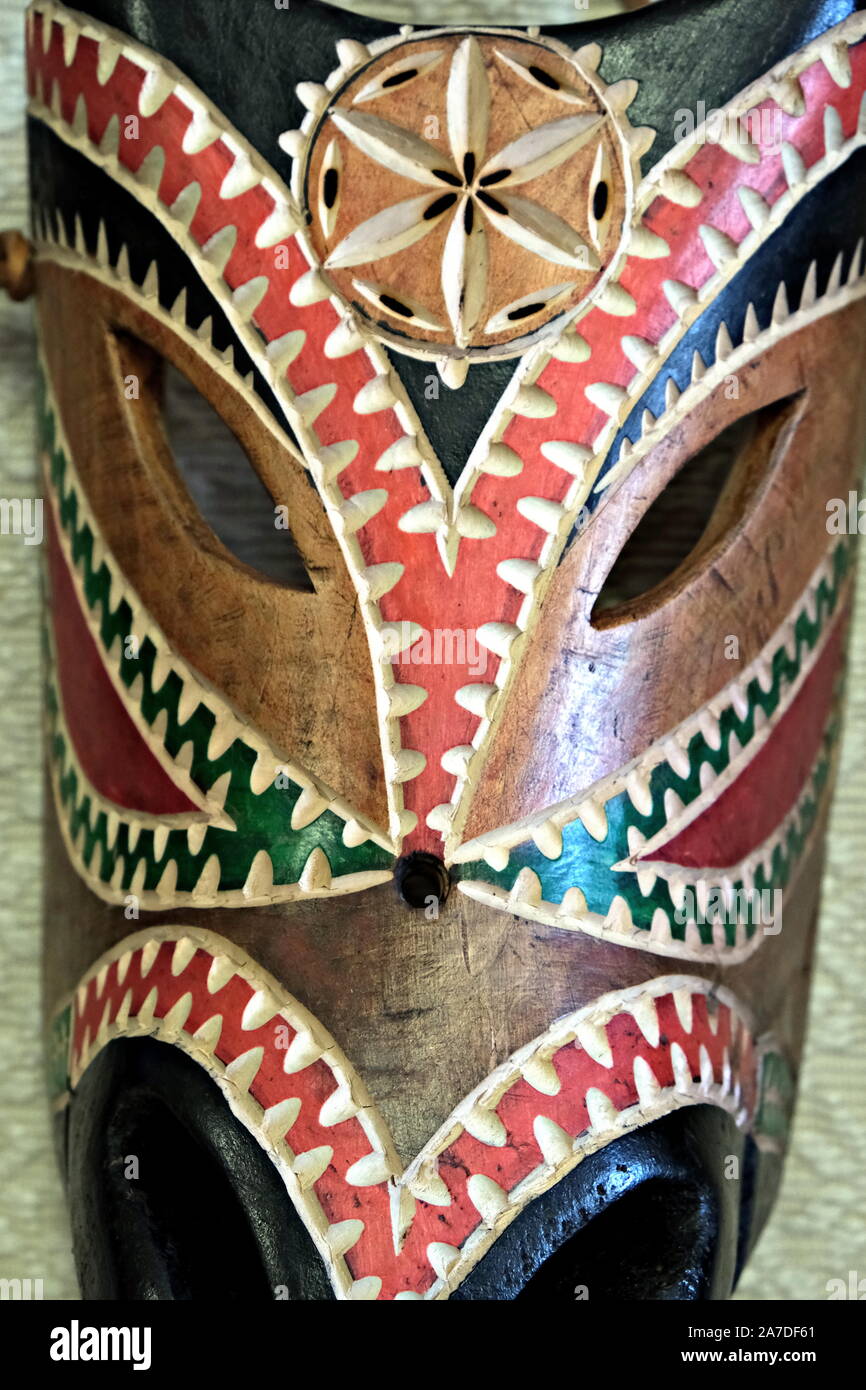 close up of the decorations of the wooden sardinian masks of 'su Boe' (the ox), traditional mask from Ottana, Sardinia, Italy Stock Photo