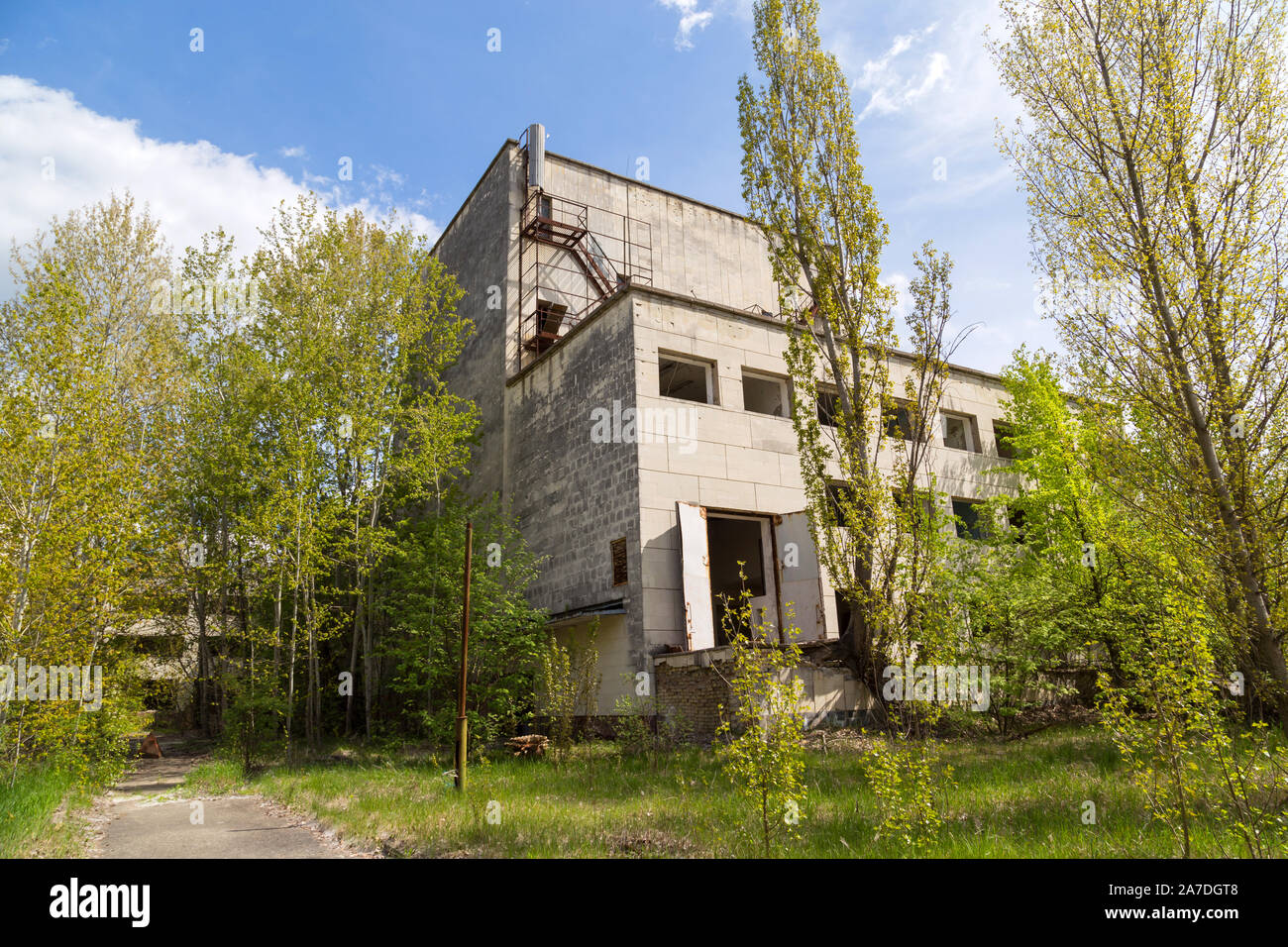 Industrial area of abandoned Pripyat city in Chernobyl Exclusion Zone