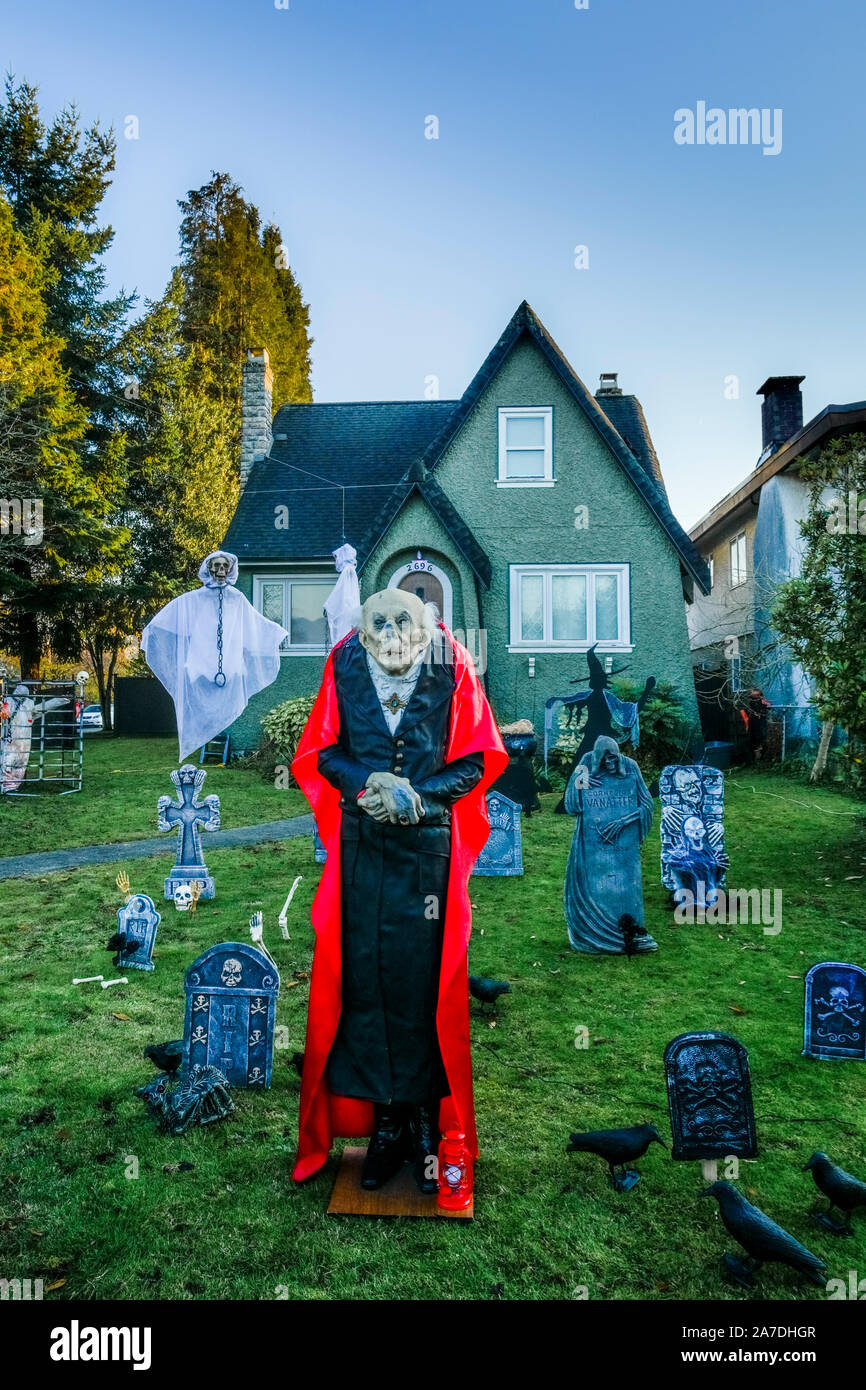 Front yard, Halloween display, Vancouver, British Columbia, Canada