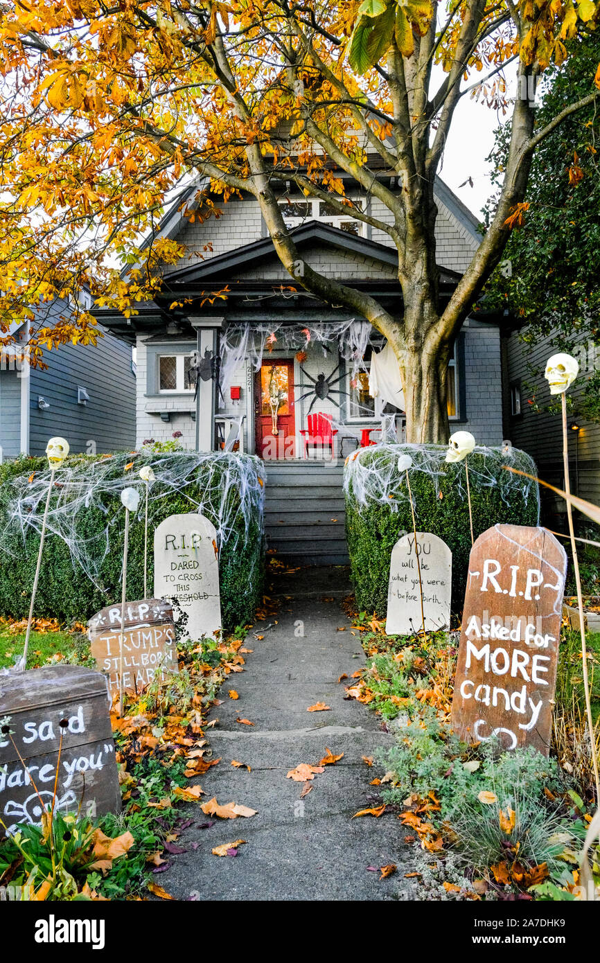 Front yard, Halloween display, Vancouver, British Columbia, Canada