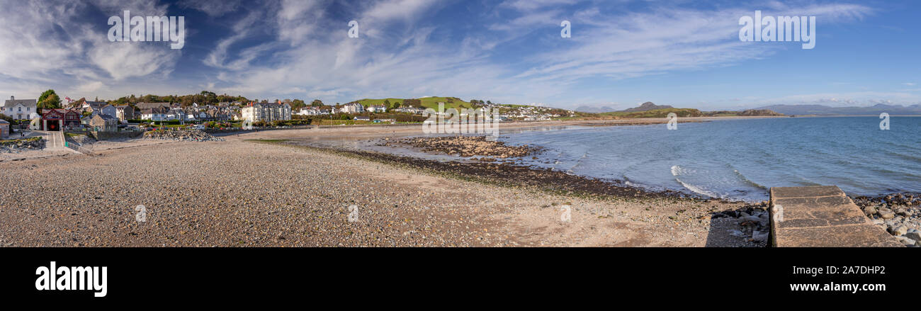 Panoramic view over Criccieth beach on the North Wales coast Stock Photo