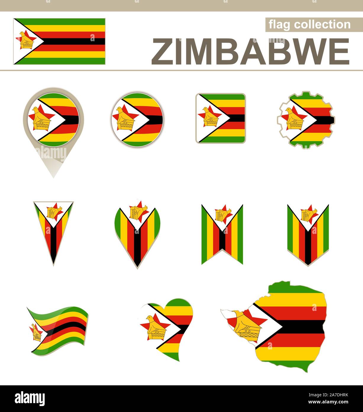 Zimbabwe Flag Collection, 12 versions Stock Vector