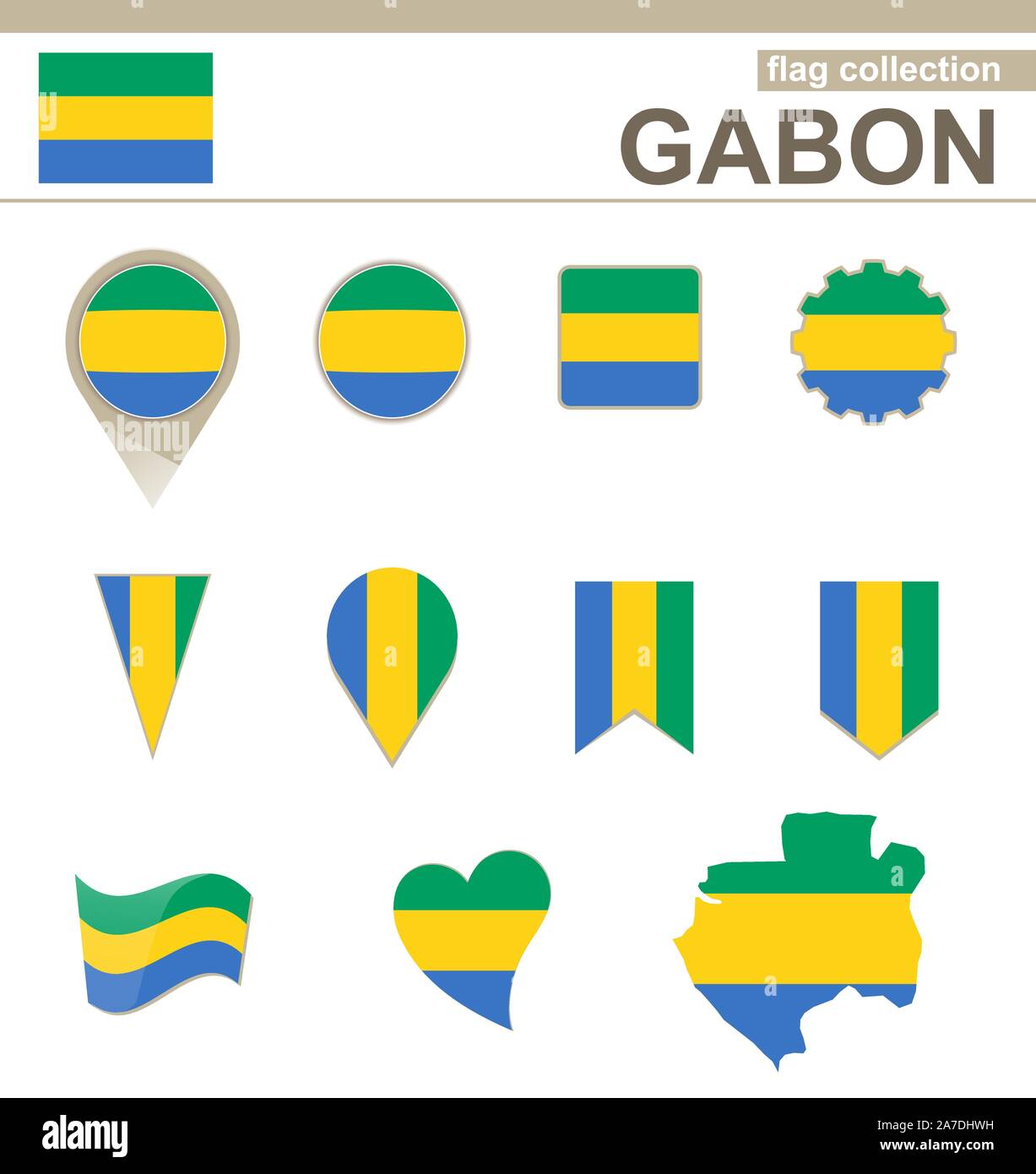 Gabon Flag Collection, 12 versions Stock Vector