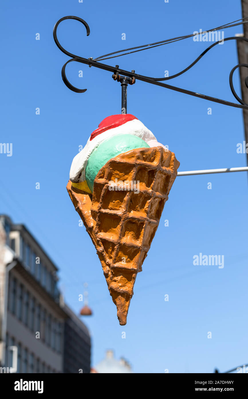 Ice cream cone sign; Nyhavn, Copenhagen, Denmark Stock Photo Alamy