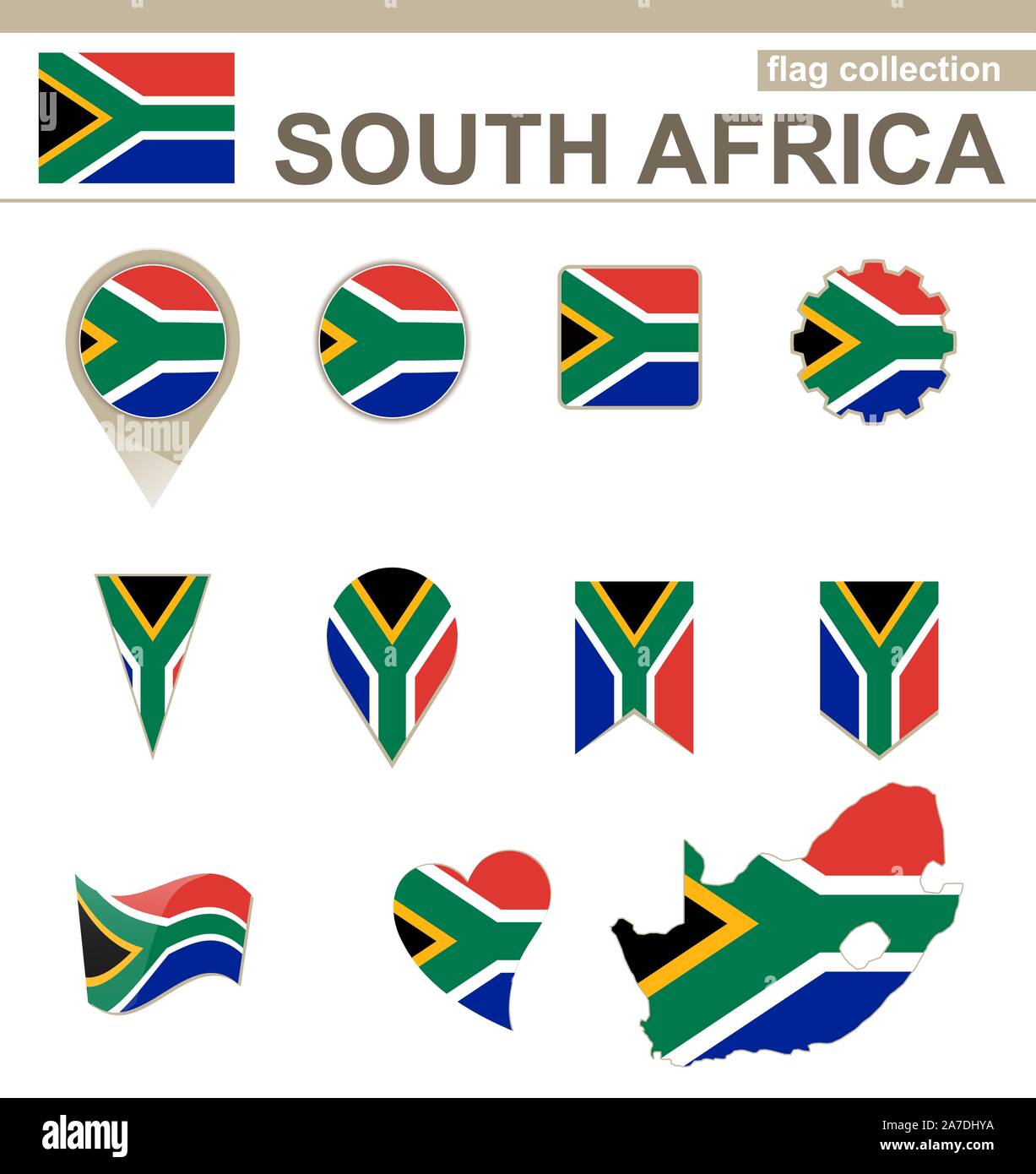 South Africa Flag Collection, 12 versions Stock Vector