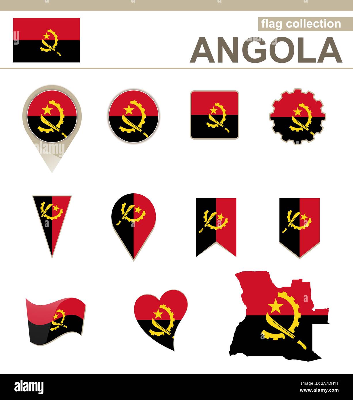Angola Flag Collection, 12 versions Stock Vector