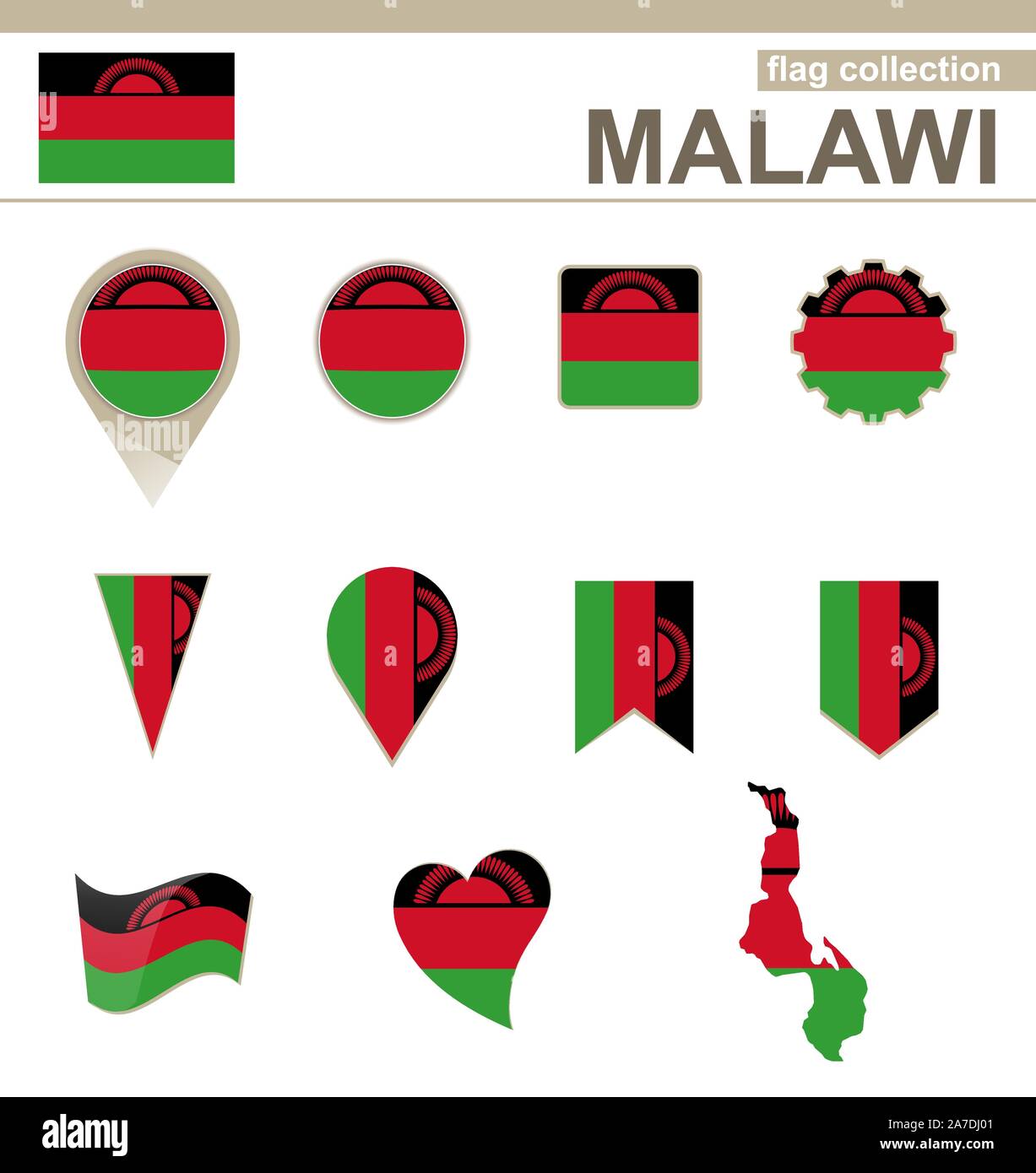 Malawi Flag Collection, 12 versions Stock Vector