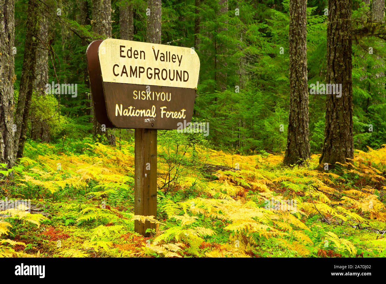 Eden Valley Campground sign, Siskiyou National Forest, Oregon Stock