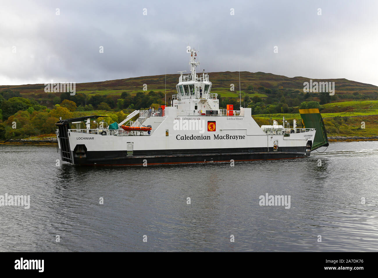 The MV Loch Fyne vehicle ferry at Lochaline which runs to Fishnish on the island of Mull, Scottish Highlands, Scotland, UK Stock Photo