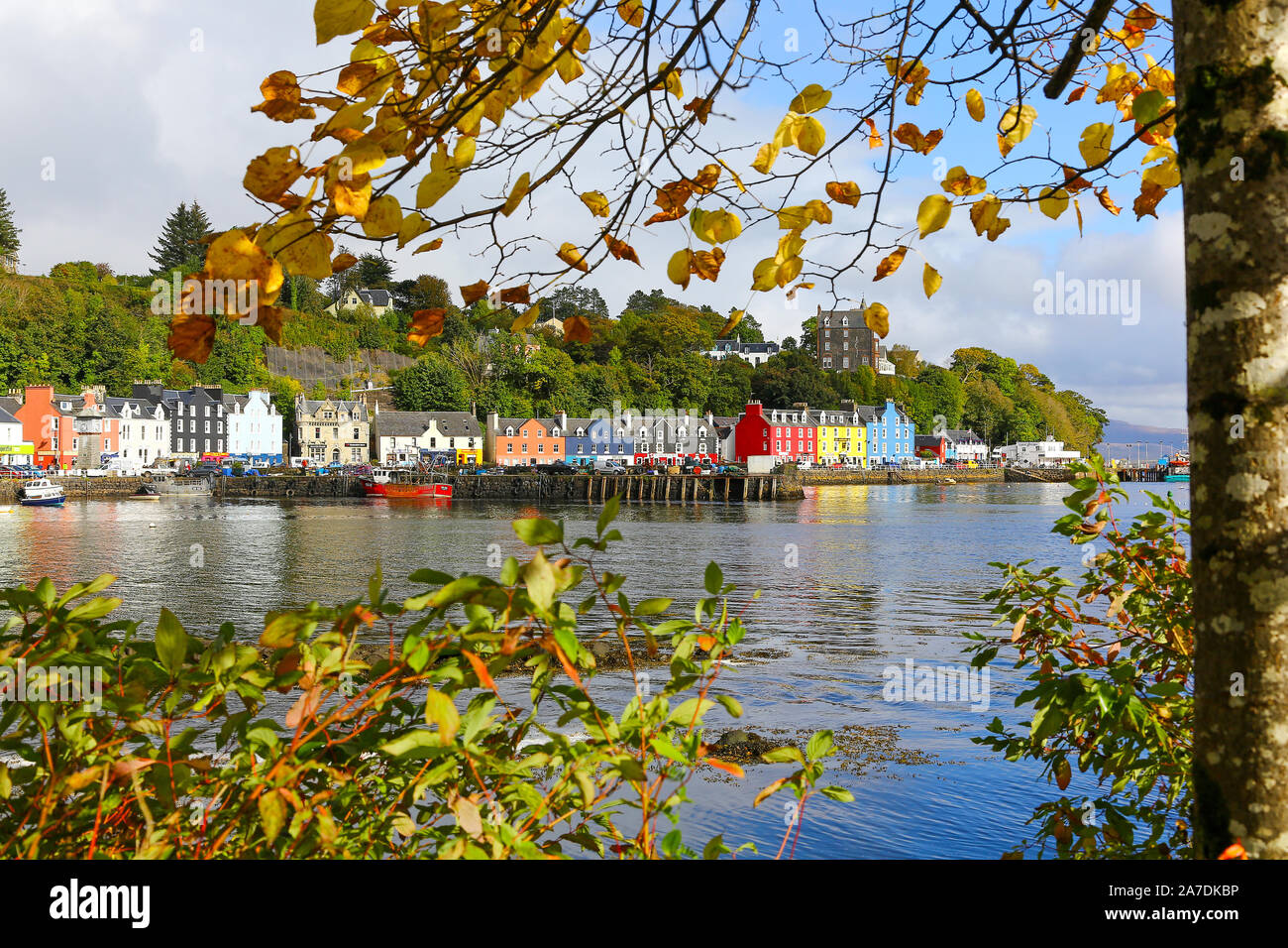 Colourful houses by the harbour and sea at Tobermory, Isle of Mull in
