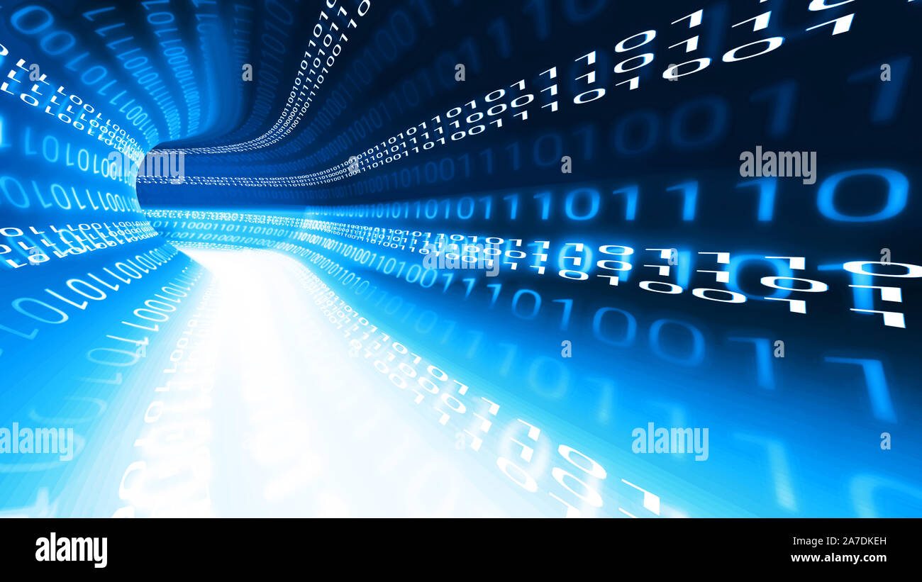 Blue binary data tunnel, wireless high speed internet connection Stock Photo