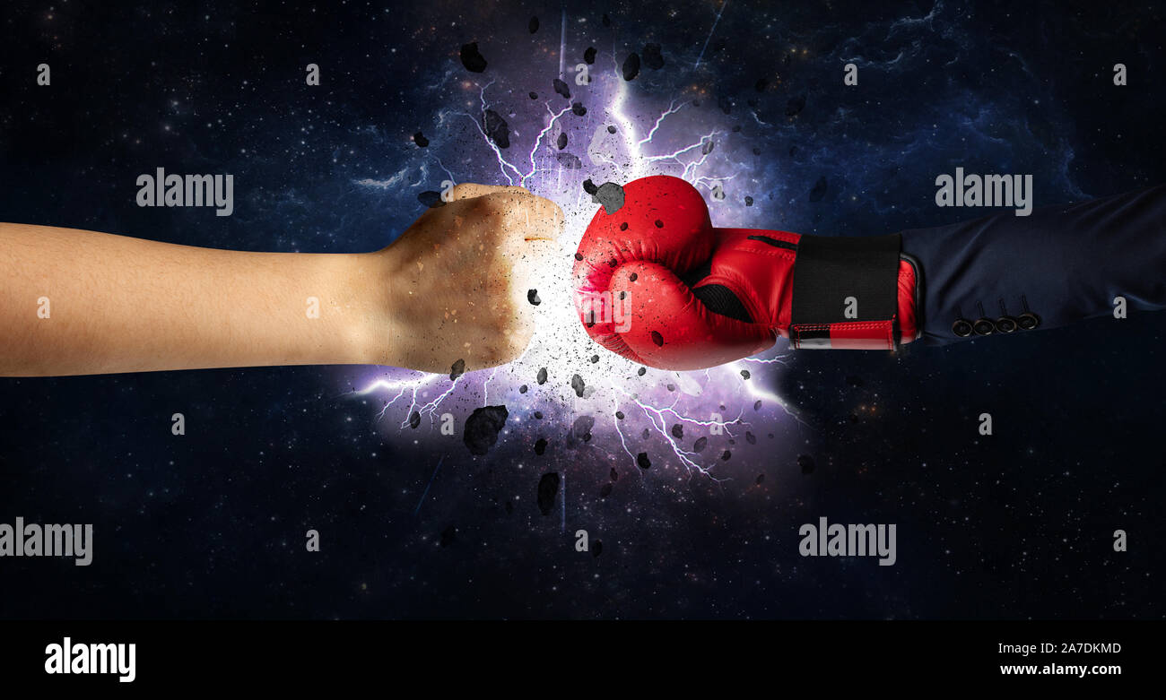 Two hands fighting with storm explosion concept Stock Photo - Alamy
