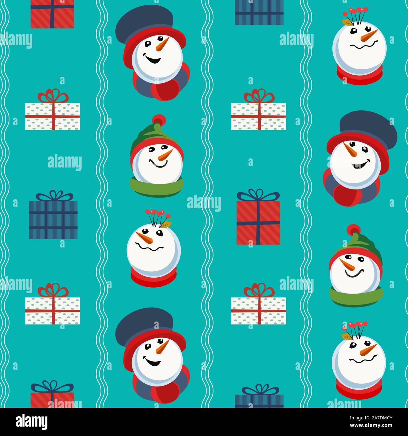 Cute snowman hand drawn vector seamless pattern Stock Vector