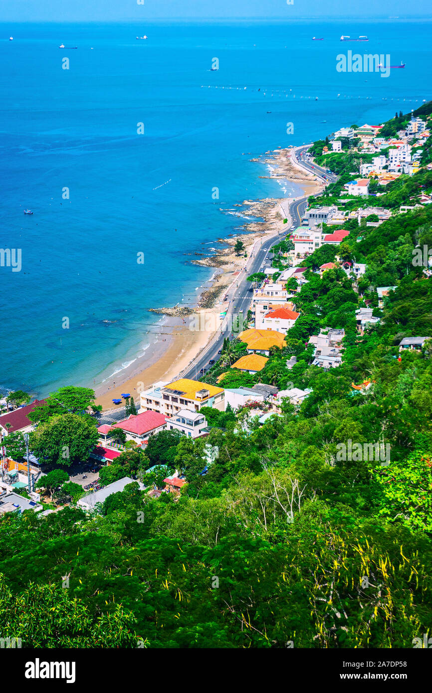 Famous coastal city in Vietnam Vung Tau, shore view. Houses on a